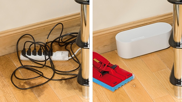 D-Line Cable Management Box, Hide Power Strips & Cords - Large, Black